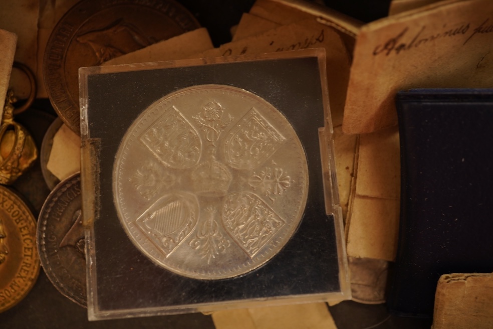 British, World coins and medals, Highlights include Cornwall Penryn volunteers token 1794, good VF, Austrian medal awards, Lyon occupied by Prince Philip of Hesson Homburg small silver medallion, 21 March 1814, Edward II
